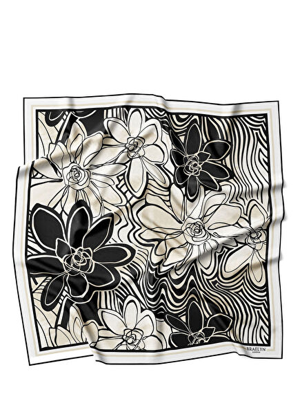 Monochrome Bloom Twill İpek Kadın Eşarp