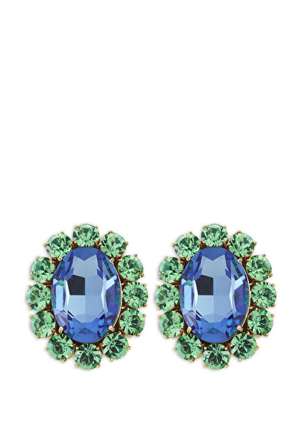 Oval Grass Kadın Altın Kaplama Küpe