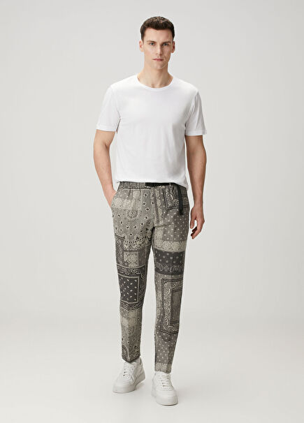 Black Patterned Linen Trousers