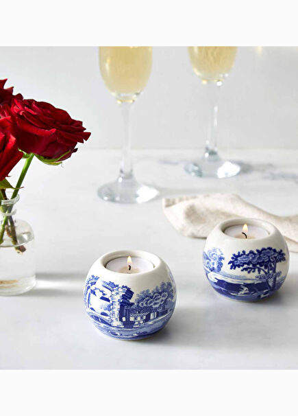 Blue Italian Porcelain Tealight Holders - Set of 2