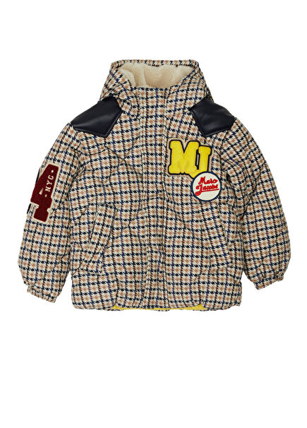 Krem Kazayağı Desenli Erkek Çocuk Puffer Mont