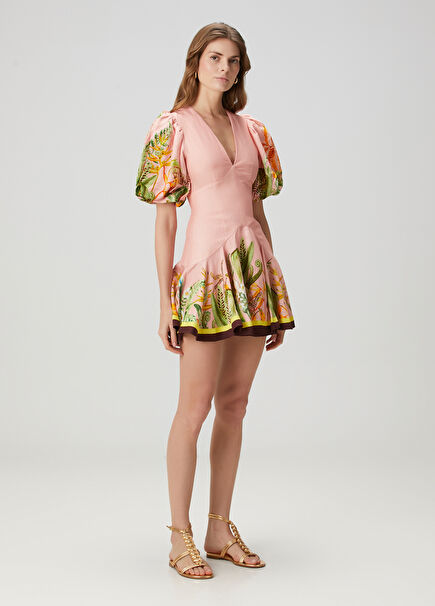 Papaya Pink Mini Linen Dress