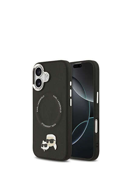 iPhone 17 Magsafe Compatible K&C PU Metal Detailed Black Leather Phone Case