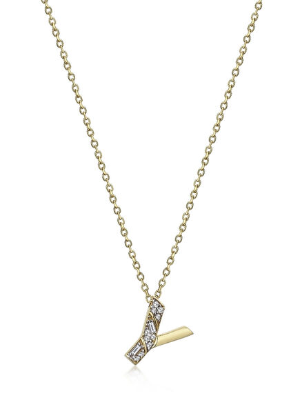 Timeless Initials Y Harfli Pırlanta Taşlı 14 Ayar Altın Kadın Kolye