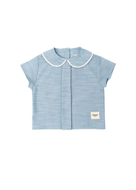 Nil Mavisi Keten Bebe Yaka Pileli Erkek Bebek Gömlek