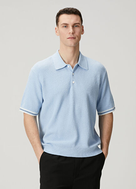 Açık Mavi Polo Yaka Kısa Kollu Triko