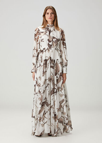 White Patterned Maxi Silk Dress