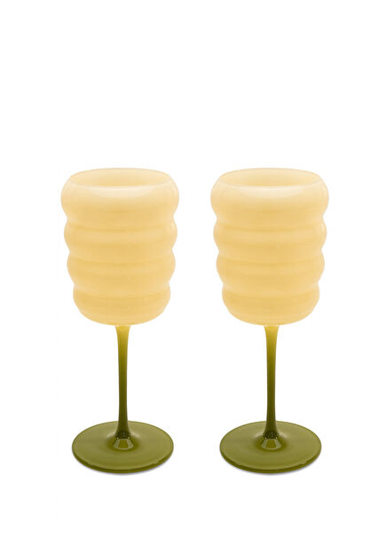 Monterey 2-Piece Green Beige Glass Goblet Set