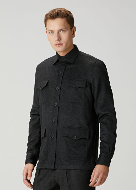 Koyu Gri Kaşmir Safari Ceket