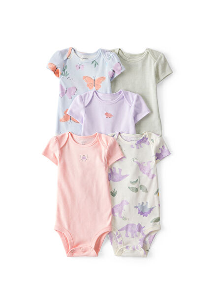 Renkli Kısa Kollu Kız Bebek 5'li Çıtçıtlı Body Seti