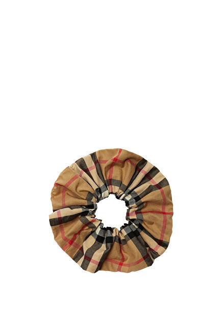 Vintage Check Pamuklu Bej Çocuk Saç Tokası