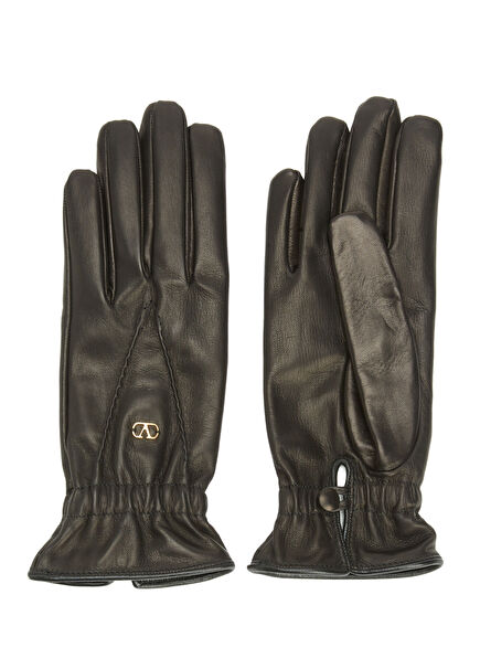 VLogo Black Gold Women's Leather Gloves