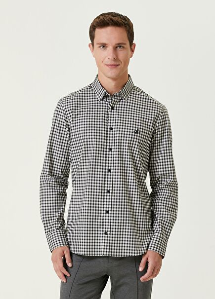 Slim Fit Mini Plaid Patterned Organic Cotton Shirt
