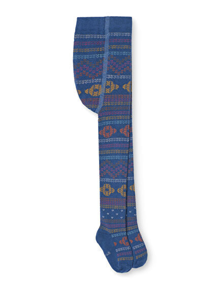 Blue Patterned Girls' Pantyhose