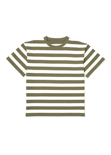 Haki Beyaz Çizgili Kız Çocuk T-shirt
