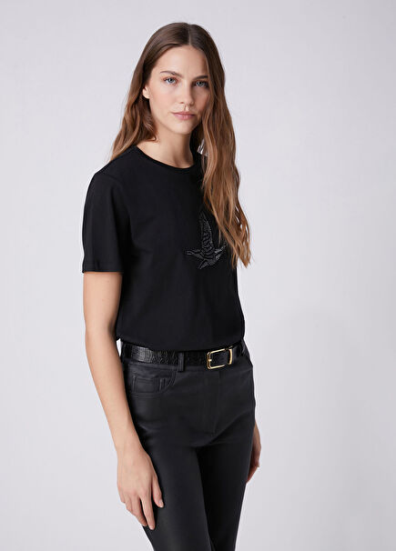 Siyah Hotfix Logolu T-shirt