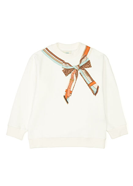 White Scarf Printed Girls' Sweatshirt