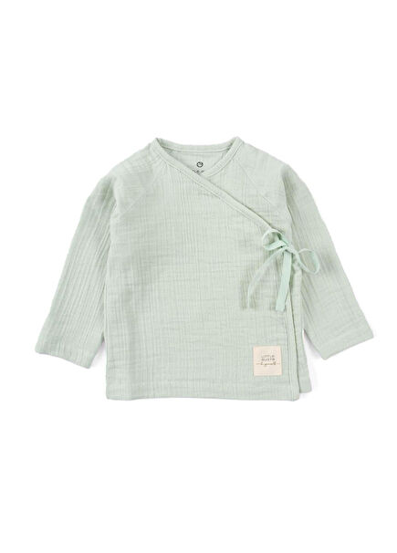 Green Organic Cotton Double Breasted Collar Muslin Unisex Baby Jacket