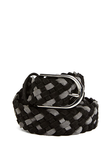 Black Gray Knitted Texture Men's Suede Belt