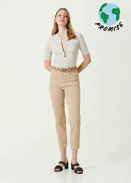 Slim Mom Bej Jean Pantolon