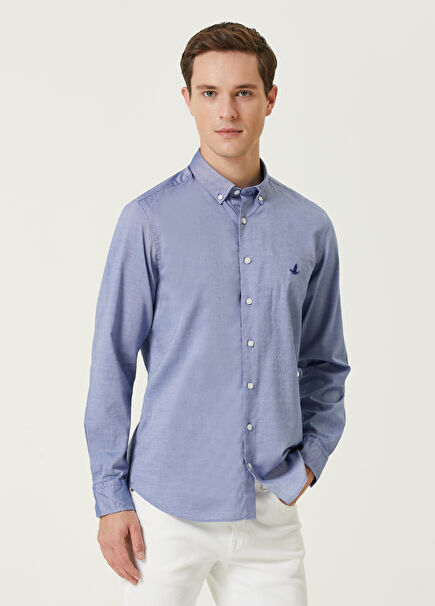 Slim Fit Dark Blue Buttoned Collar Shirt