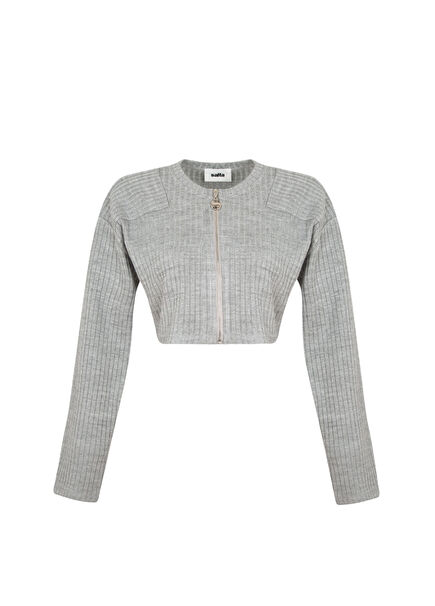 Grey Acrylic Knit Women's Short Cardigan