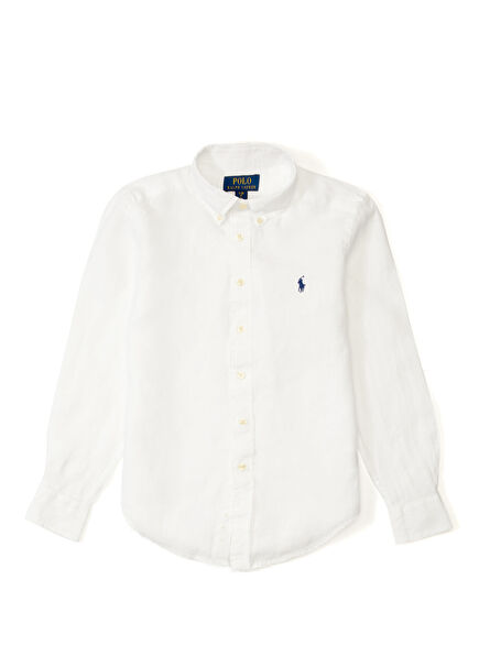 Beyaz Unisex Çocuk Keten Gömlek