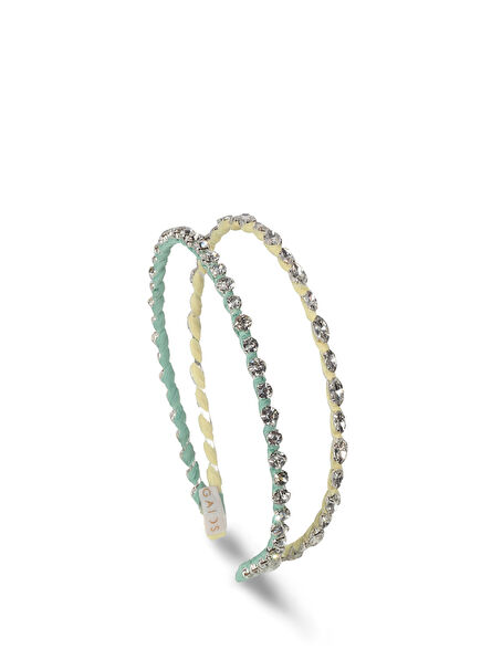 Double Layerd Dusty Sparkle Yeşil Sarı Kristal Taşlı Kadın Taç