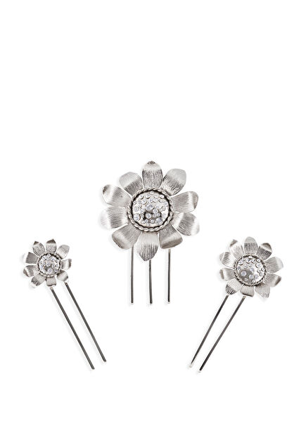 Sunflower Women's Hair Accessory with Silver Crystal Stone