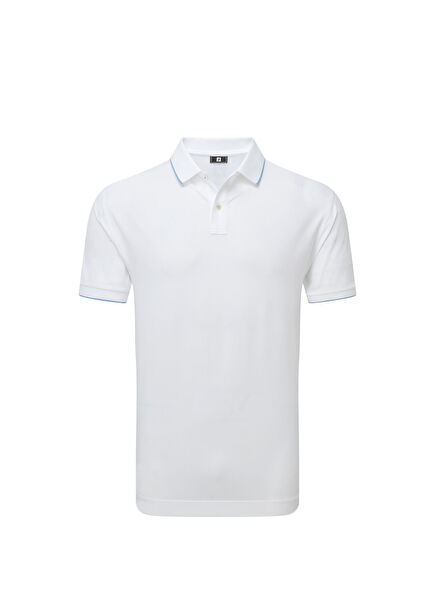 Tipped Pique Beyaz Kısa Kollu Erkek Golf T-Shirt