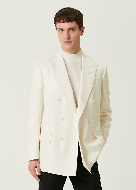 White Silk Double-Breasted Jacket