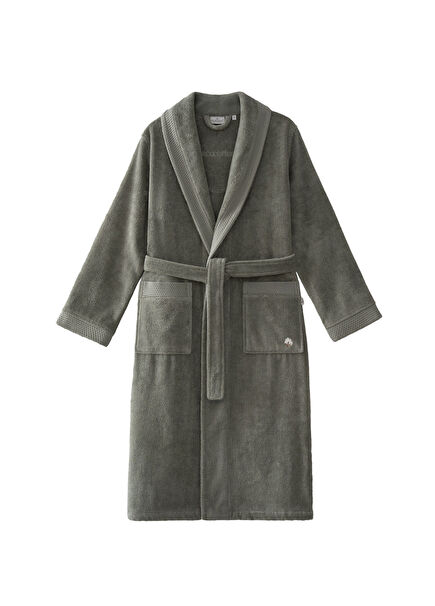 Pure Cotton %100 Organik Pamuk Nakışlı Yeşil Kadın Bornoz