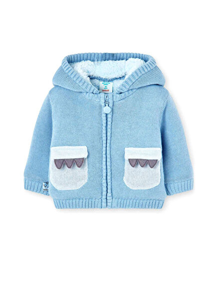 Blue Hooded Baby Boy Knitted Cardigan
