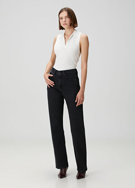 Tess Wide Leg Siyah Jean Pantolon