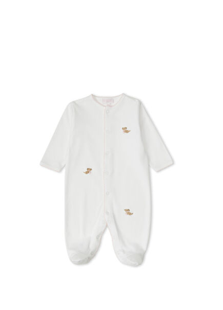 Beyaz Köpek Nakışlı Unisex Bebek Tulum