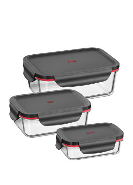 Glass 3-Piece Storage Container Set with Black Lid