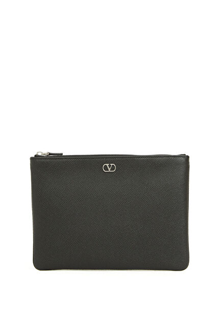 VLogo Black Men's Leather Hand Clutch