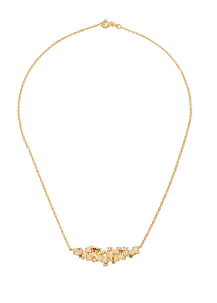 Doğal Taşlı Mozaikli Kadın Altın Kolye