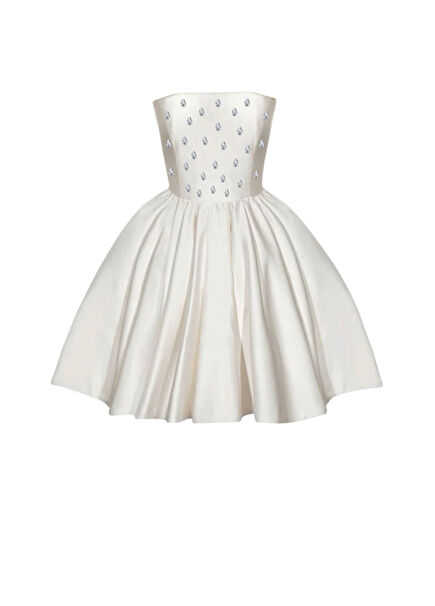 Loly Beyaz Saten Kadın Elbise