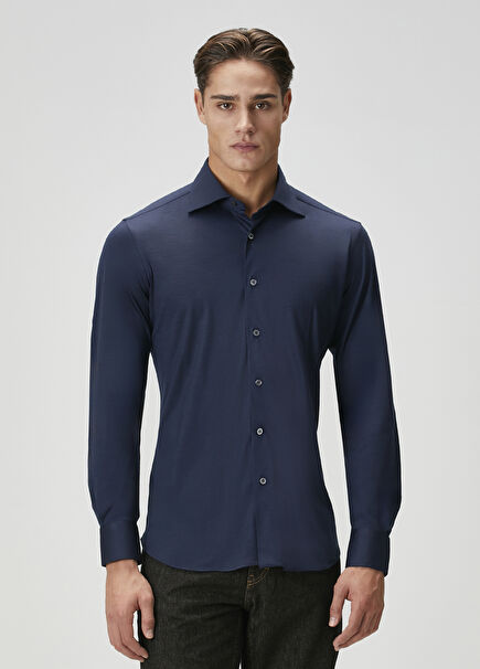 Gabriel Navy Blue Wool Shirt