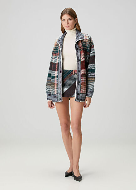 Zikzak Desenli Mini Yün Etek