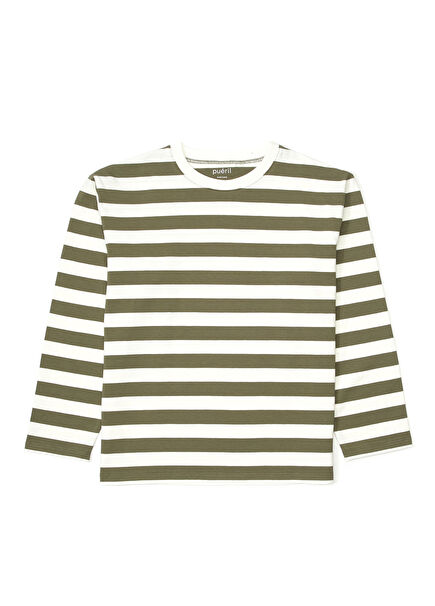 Haki Beyaz Çizgili Kız Çocuk T-shirt