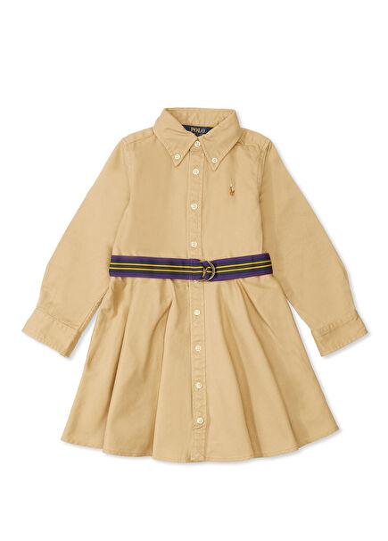 Beige Logo Embroidered Girls Dress
