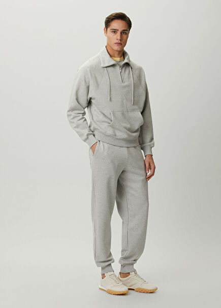 Gri Yakası Bağcıklı Sweatshirt