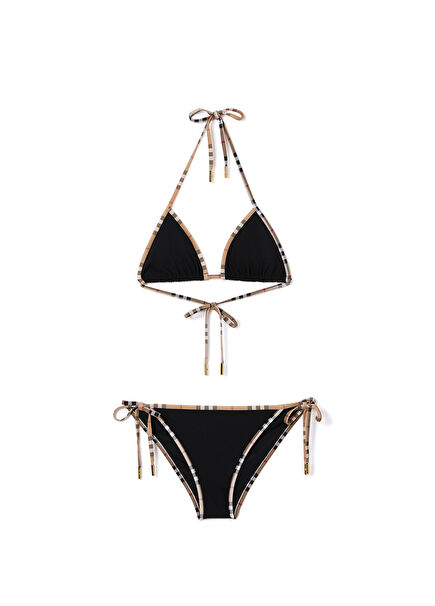 Check Trim Siyah Kadın Bikini Takımı