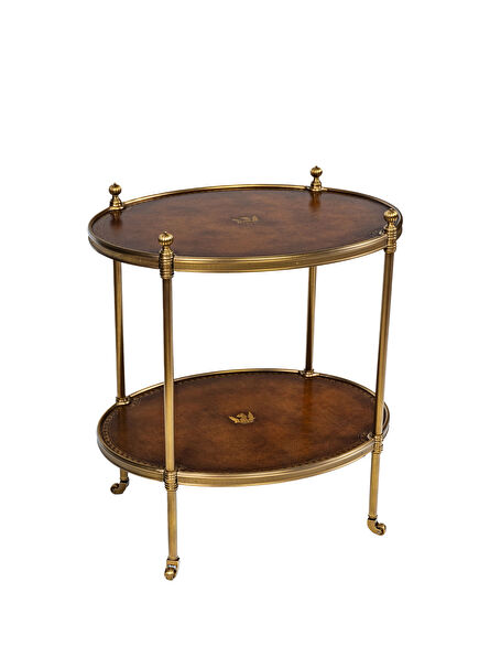 Althorp Double Layer Side Table with Brass and Leather Detail