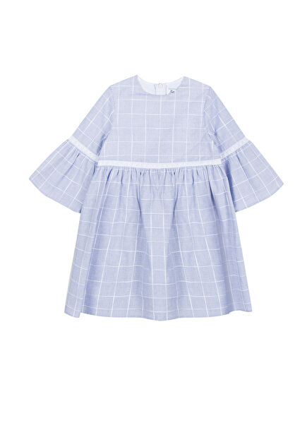 Açık Mavi Kareli Kız Çocuk Elbise