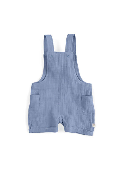 Mavi Organik Pamuk Müslin Erkek Çocuk Şort Salopet