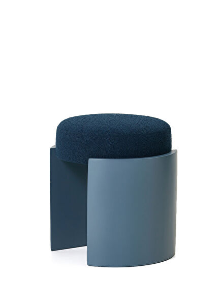 Moon Navy Blue Wooden Ottoman