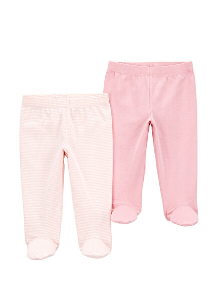 Pink Cotton Baby Girl 2-Piece Booties Pants Set